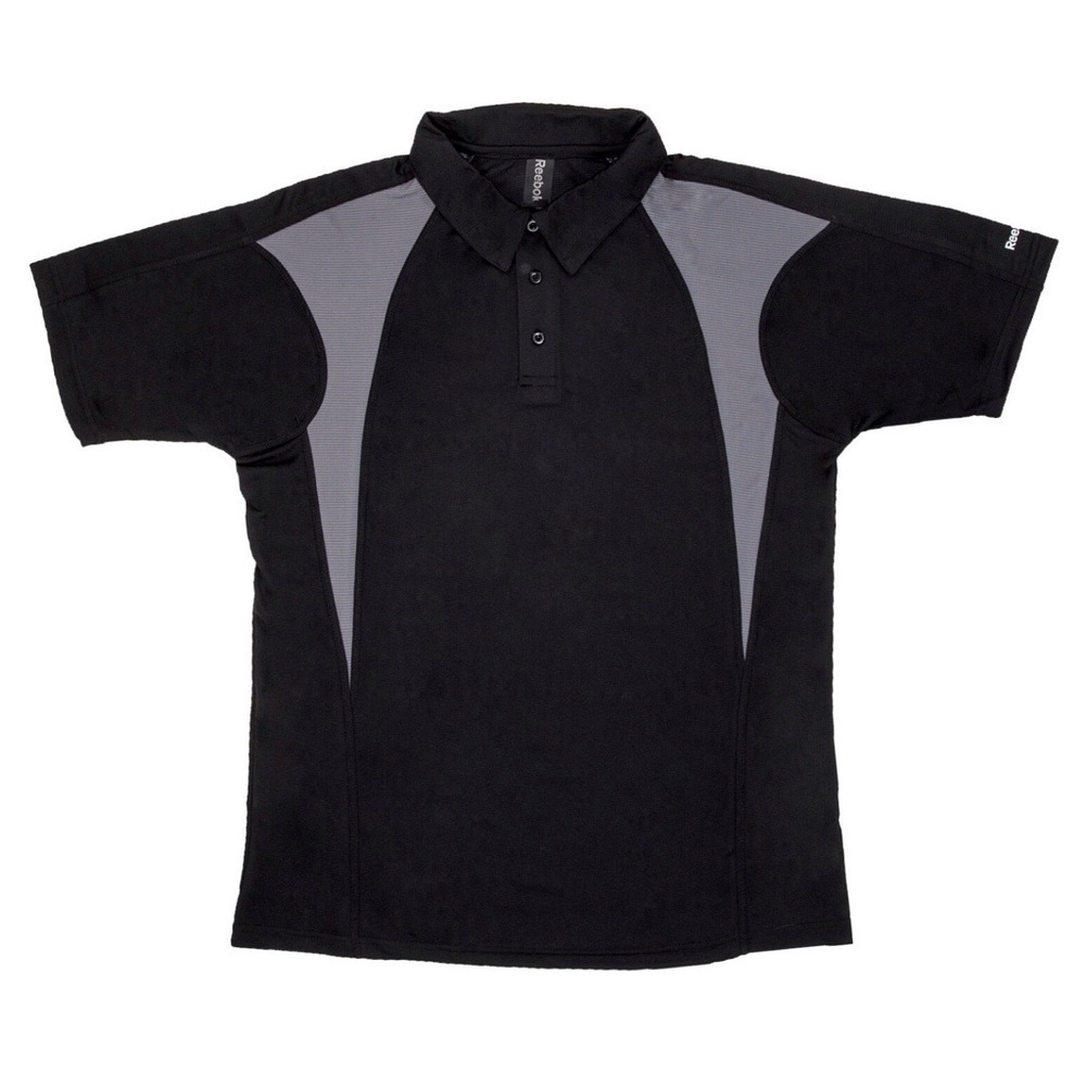 Reebok Men's PlayDry Polo Athletic X-Treme Performance Black Grey Colorblock SM